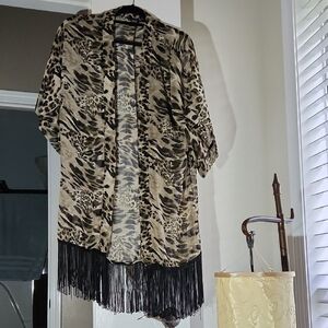 Brown and Black Fringe Scarf Wrap